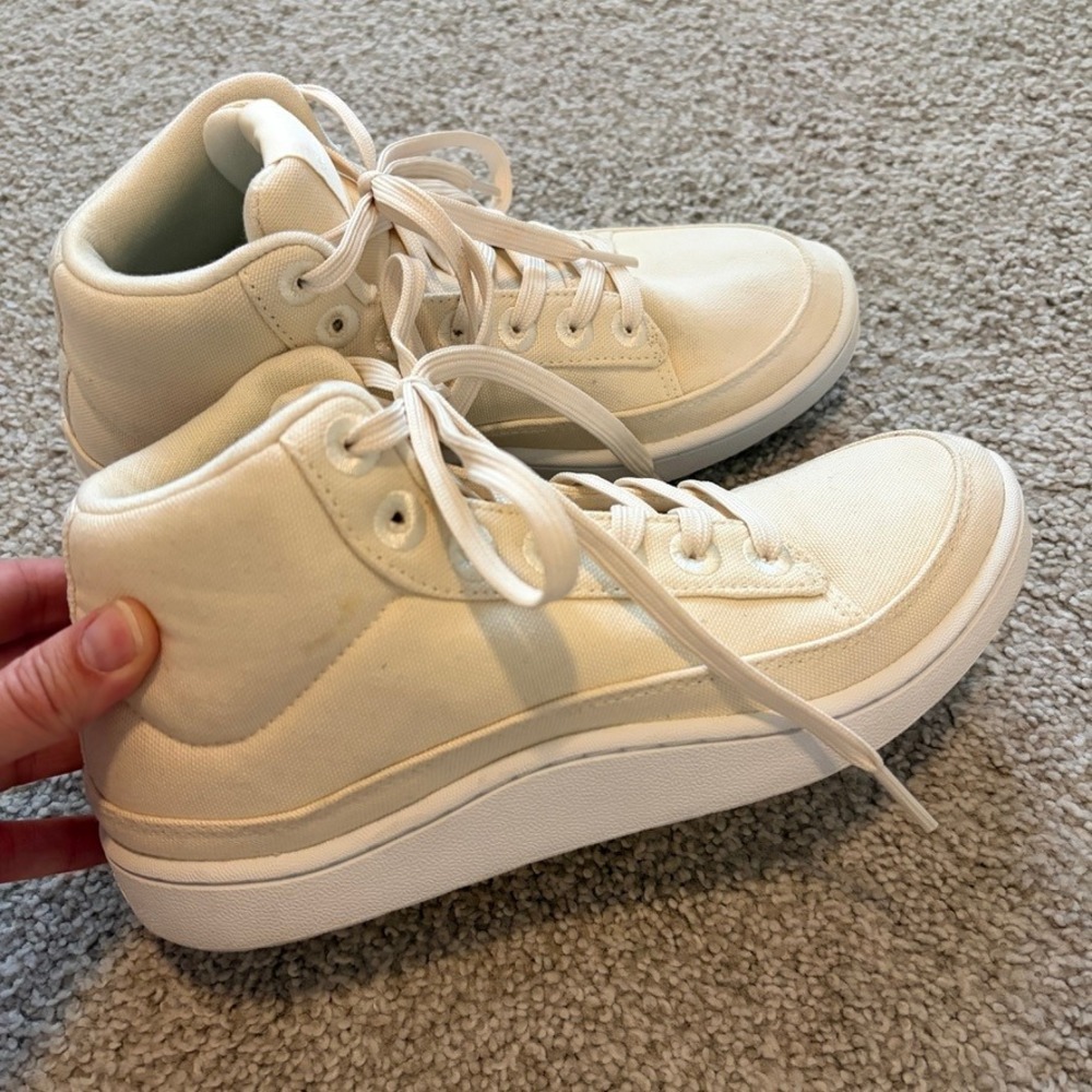 Allbirds Canvas Pacer Mid Sneakers Womens 6 Cream White Lace Up Streetwear